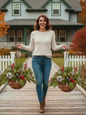 Charger la vidéo : &lt;p&gt;Trasforma il tuo ingresso, balcone o salotto in un vero e proprio scenario festivo grazie al nostro cesto natalizio luminoso da appendere!&lt;/p&gt;